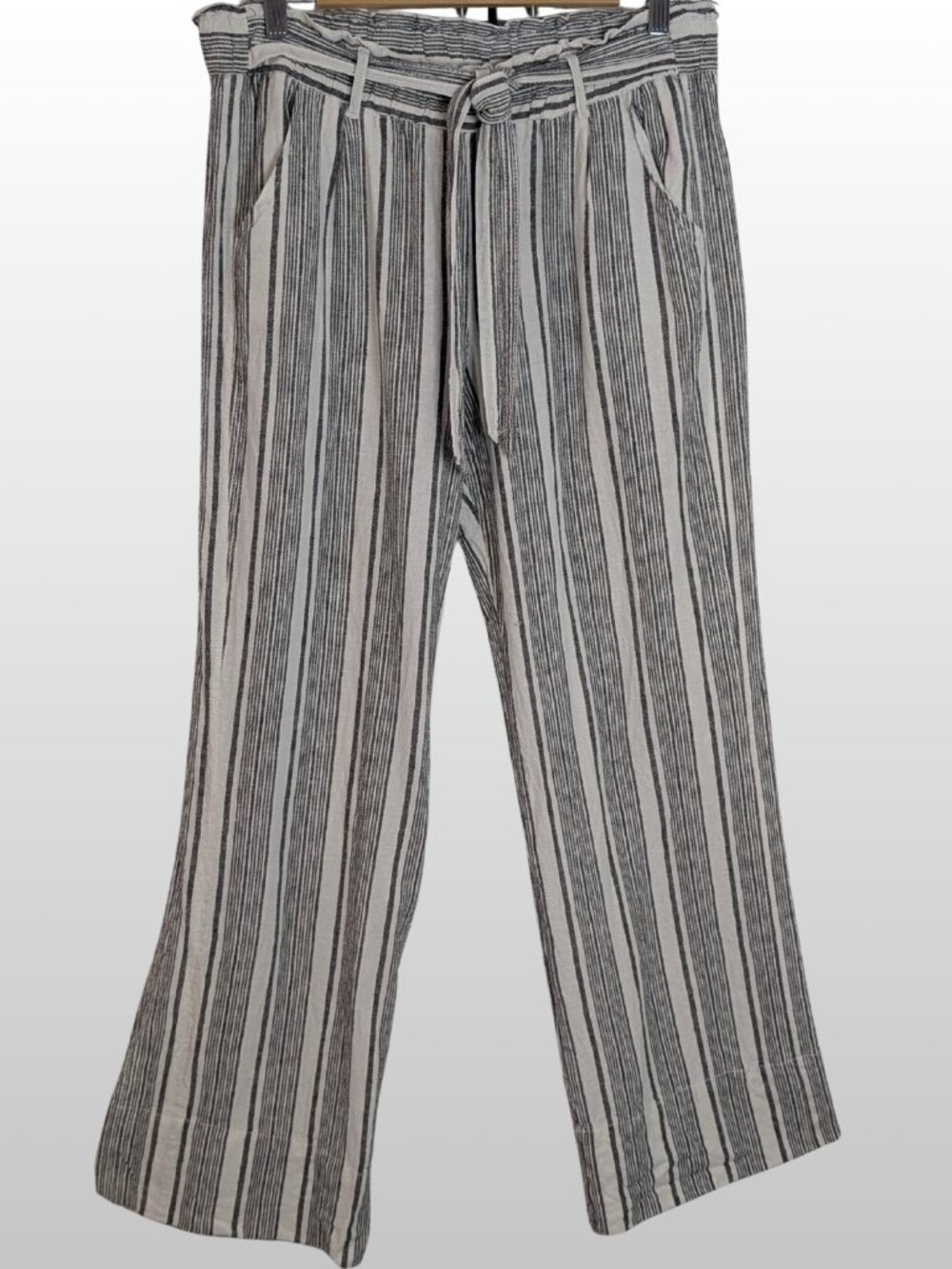 Striped White & Gray Linen Blend Wide Leg Pants L Coastal Resort Minimalist EUC - Picture 3 of 13
